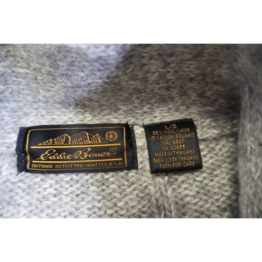 Vintage 1990s Eddie Bauer Mens Striped Wool Cowl Neck Chunky Sweater L - Picture 3 of 9